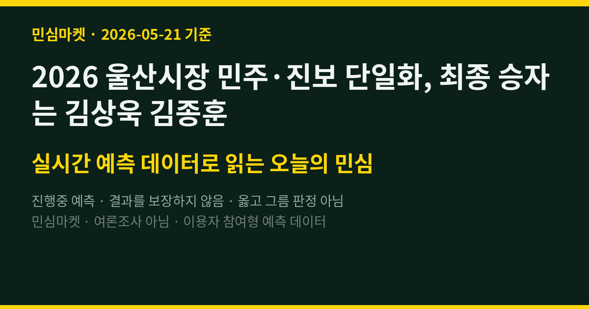 2026 울산시장 민주·진보 단일화, 최종 승자는 김상욱 김종훈