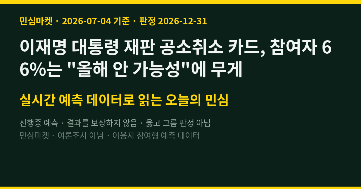 이재명 대통령 재판 공소취소 카드, 참여자 66%는 올해 안 가능성에 무게