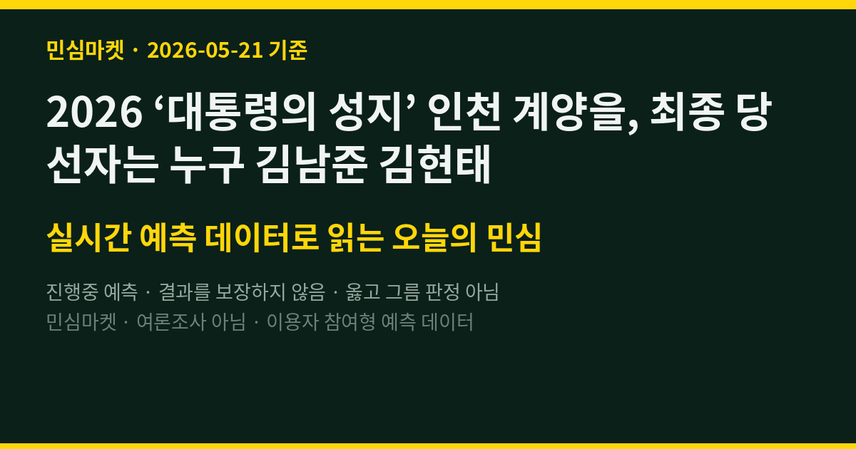 2026 ‘대통령의 성지’ 인천 계양을, 최종 당선자는 누구 김남준 김현태