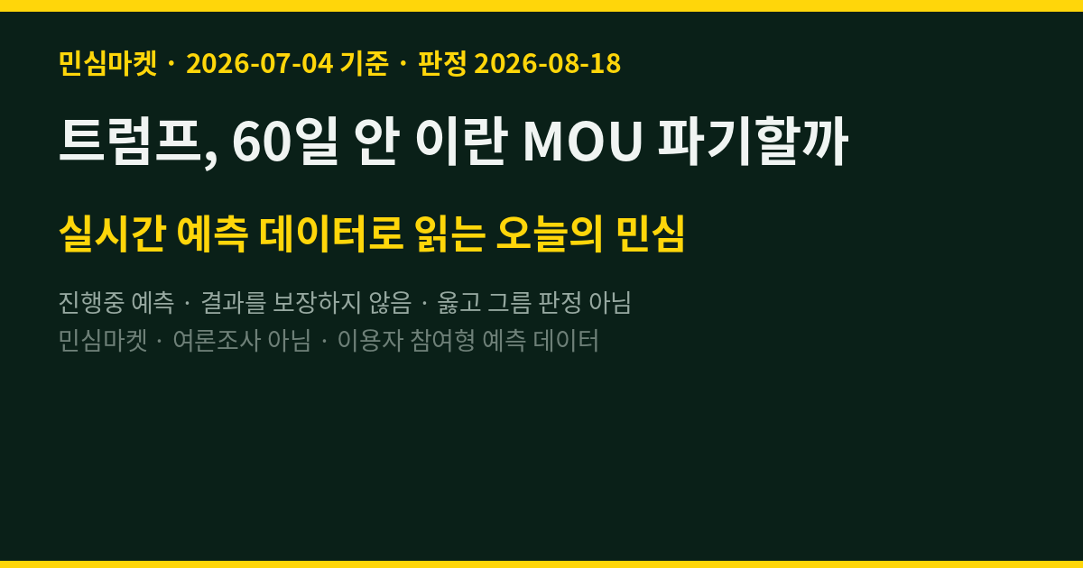 트럼프, 60일 안 이란 MOU 파기할까 — 참여자 55:45 팽팽