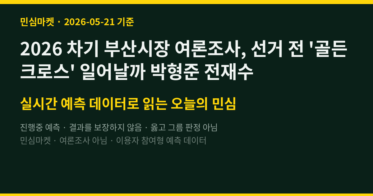 2026 차기 부산시장 여론조사, 선거 전 '골든크로스' 일어날까 박형준 전재수