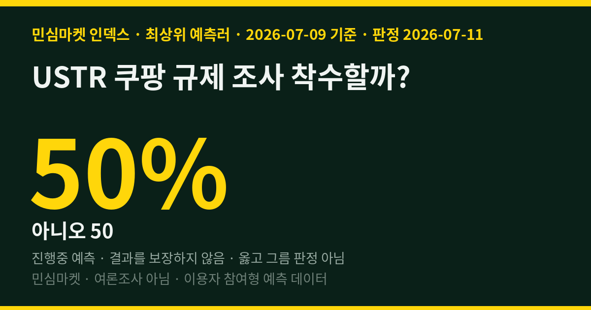 USTR 쿠팡 규제 조사 착수할까? 최상위 예측러 50.0% 정확히 반반